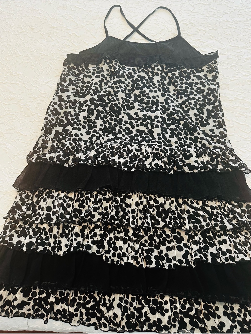 KAS Designs Women’s L Black Ivory Floral Tiered Ruffle Strappy Dress Rayon - Picture 8 of 10